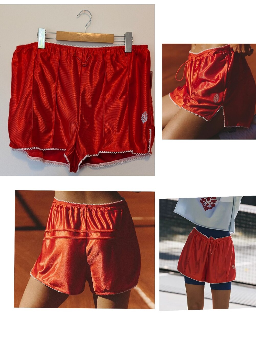 NWT FP Movement Roll With It Shorts Red White Trim High-Waisted Athletic  Gym M